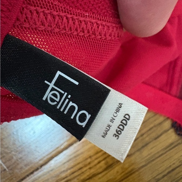 Felina Christelle Bra 36DDD, Red Sheer Mesh Lace Full Busted, EUC - Picture 4 of 11